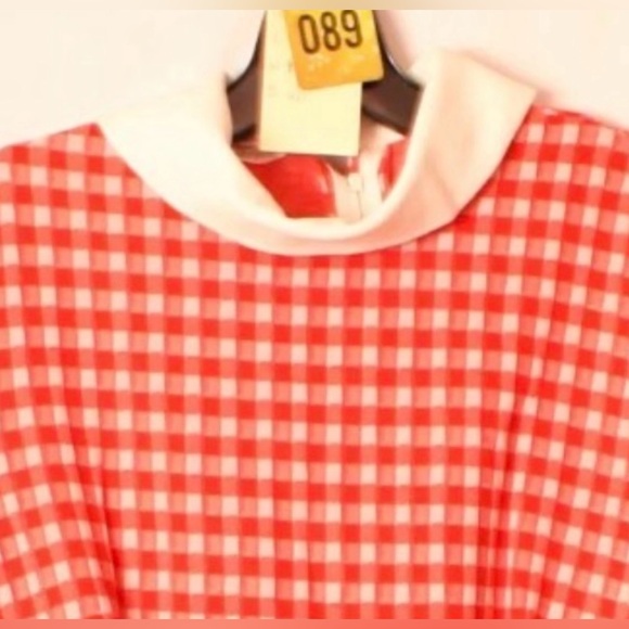 Vintage 1950s Red Gingham Fit & Flare Dress Large • Rockabilly Mad Men Checkered - Picture 4 of 5
